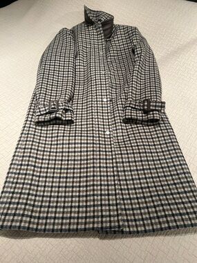 Vince Navy and Cream Plaid Wool-Blend Coat